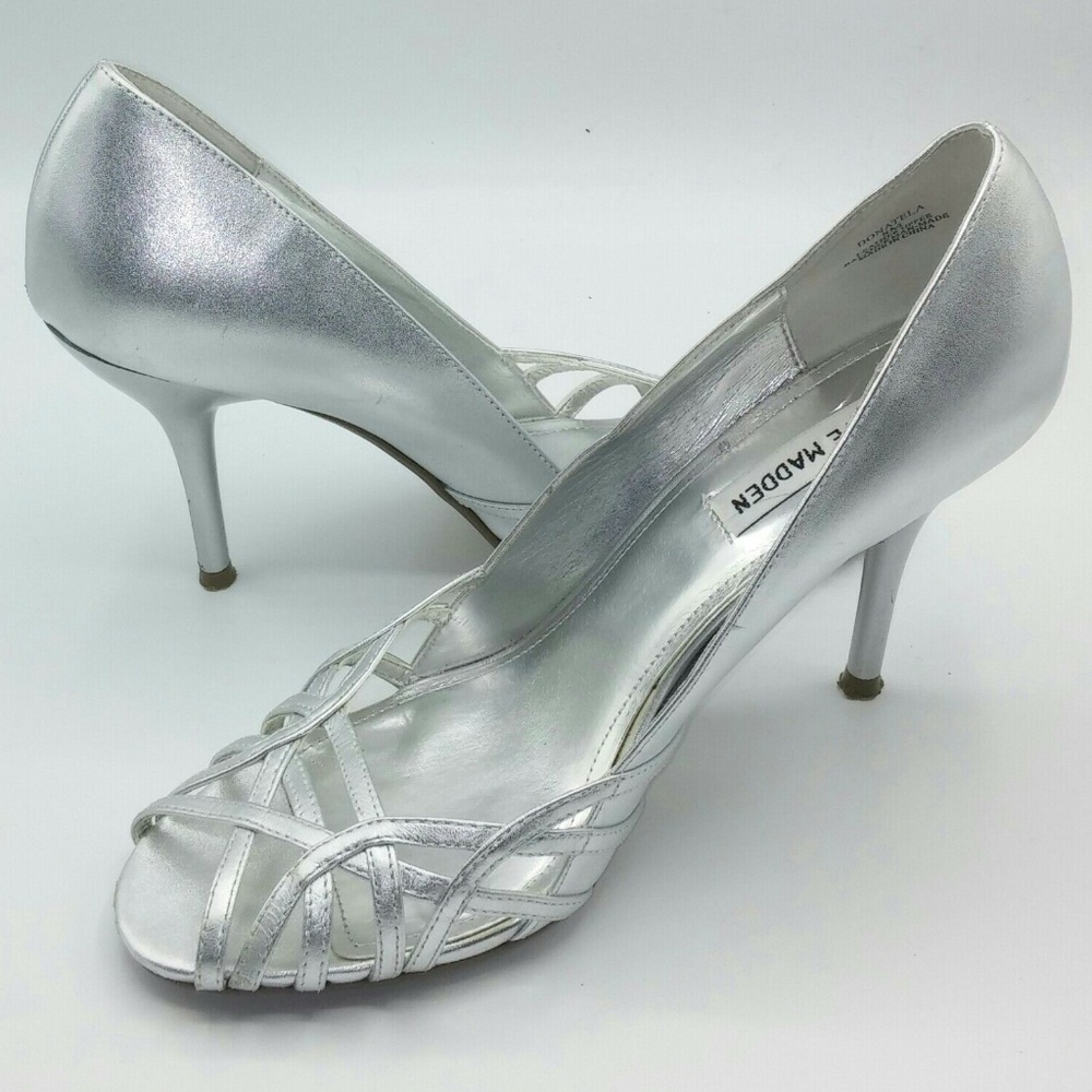 Madden 8 Silver Strappy Leather Sandal Peep Pump